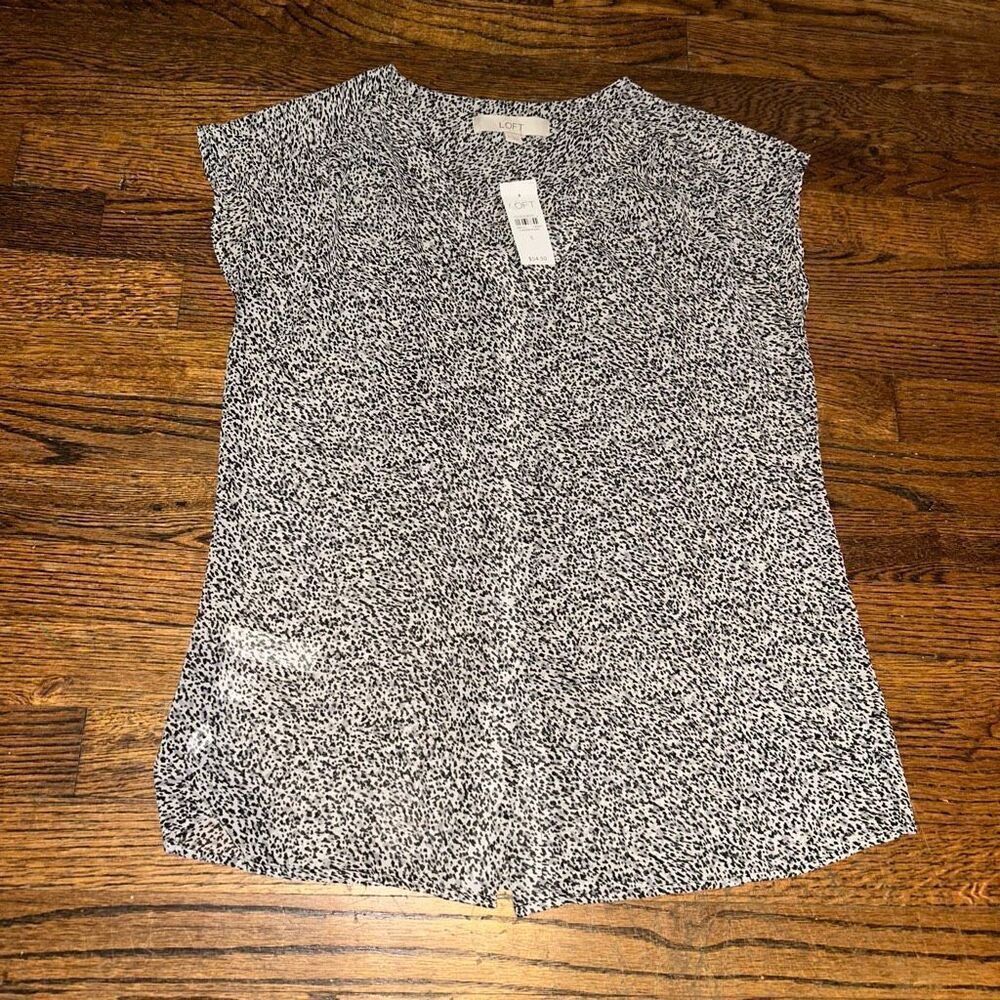 LOFT Black and White Dotted Cap Sleeve Blouse